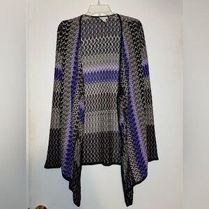 Chicos purple/black Zigzag Knit long tunic open front Cardigan size 1 (M/8)
